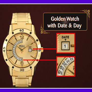 Golden Watch With Golden Chain Combo