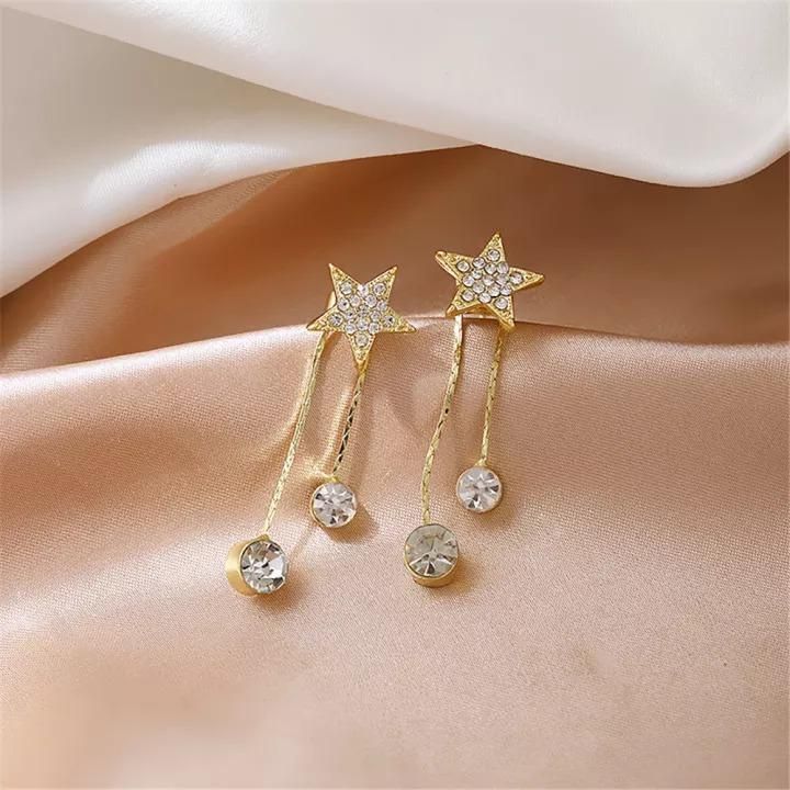 AVR JEWELS Gold Plated Korean Shining Star Stud Earrings For Women and Girls